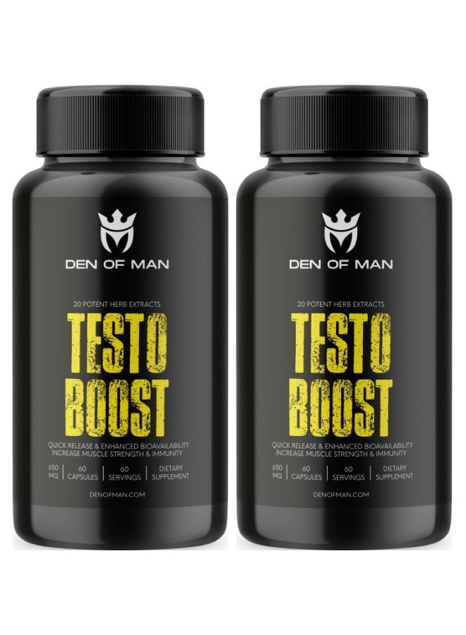 DEN OF MAN Testo Booster Capsules For Men 650mg Per Serving 60 Count pack of 2 - Image 1